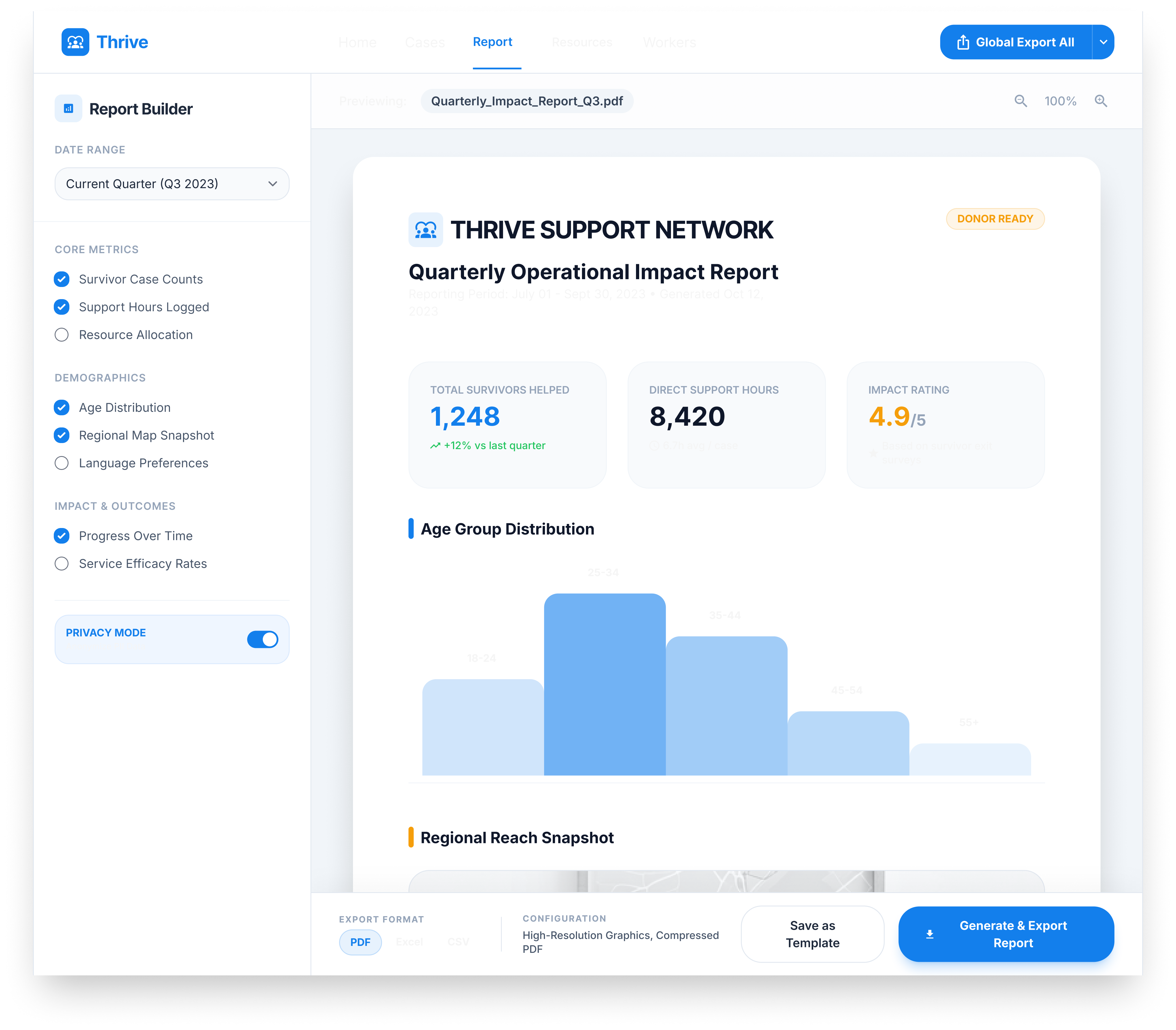 Thrive reporting workflow interface